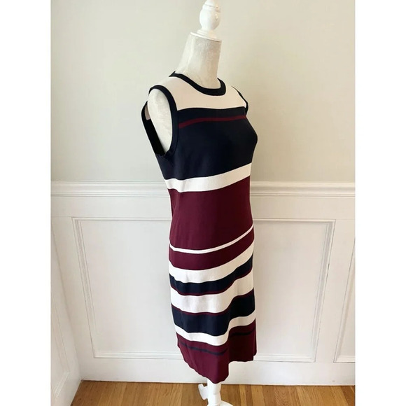 Hobbs London Grace Dress Stretch Knit Striped Blue Burgundy 10 - Picture 5 of 12